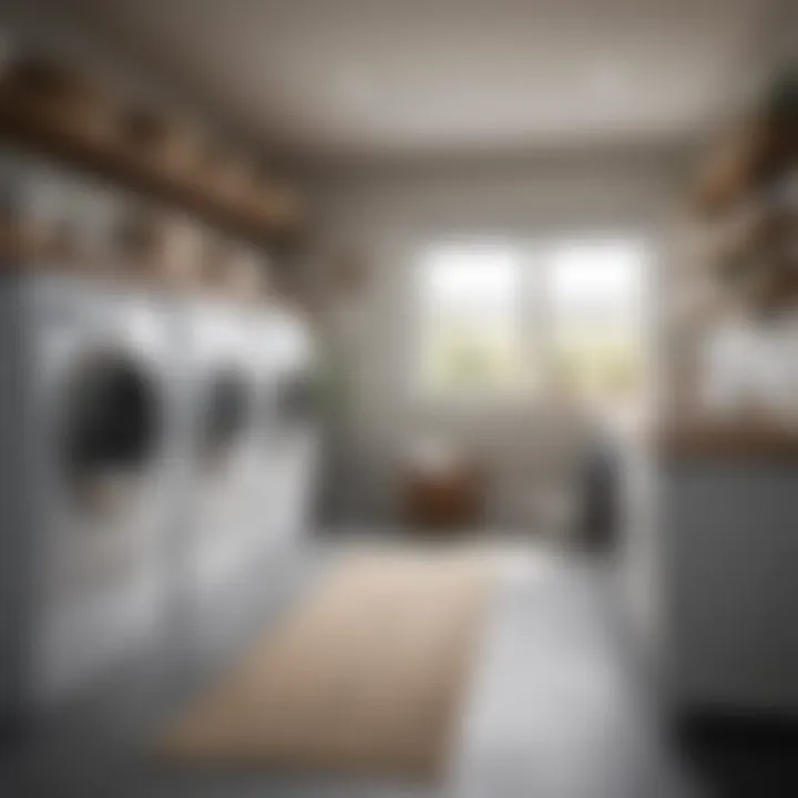 Organized laundry room featuring a utility table