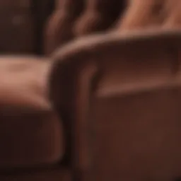 Detailed view of a velvet couch tear