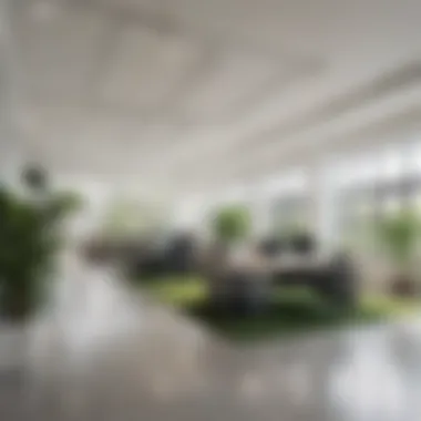 Bright and Airy Modern Office Layout A bright and airy modern office layout with large windows and greenery