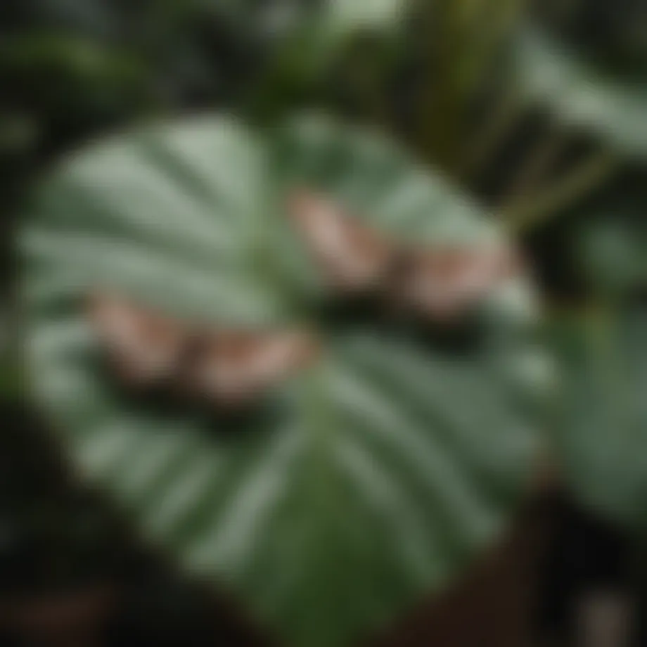 Close-up of moths on a house plant leaf