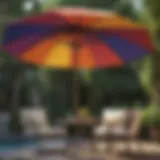 Vibrant multi-color outdoor umbrella enhancing a patio