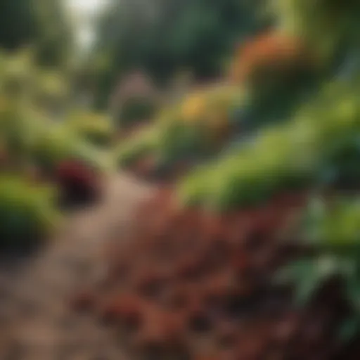Lush garden landscape showcasing various natural mulch types.