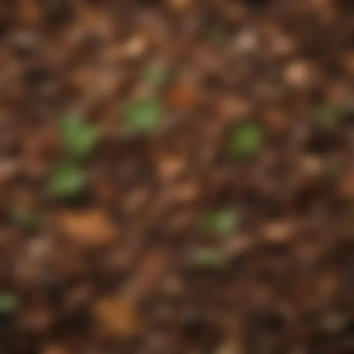 Close-up of organic mulch materials like wood chips and leaves.
