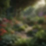 A lush garden filled with diverse plants and flowers, showcasing a vibrant ecosystem.
