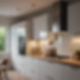 Modern compact kitchen with layered lighting