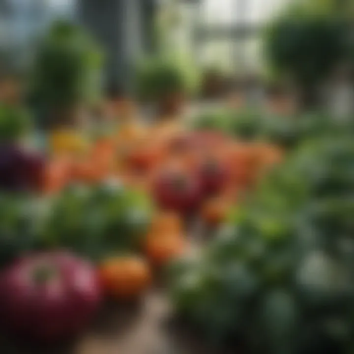 Vibrant assortment of greenhouse vegetables thriving