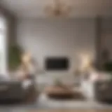 Elegant living room featuring gray cabinets and soft pastel wall color