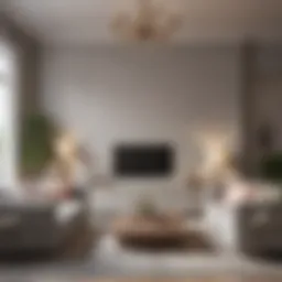 Elegant living room featuring gray cabinets and soft pastel wall color