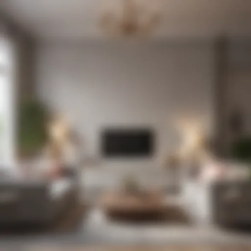 Elegant living room featuring gray cabinets and soft pastel wall color