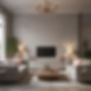 Elegant Living Room with Gray Cabinets Elegant living room featuring gray cabinets and soft pastel wall color