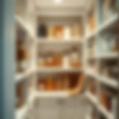 Organized pantry with white shelving showcasing jars and containers