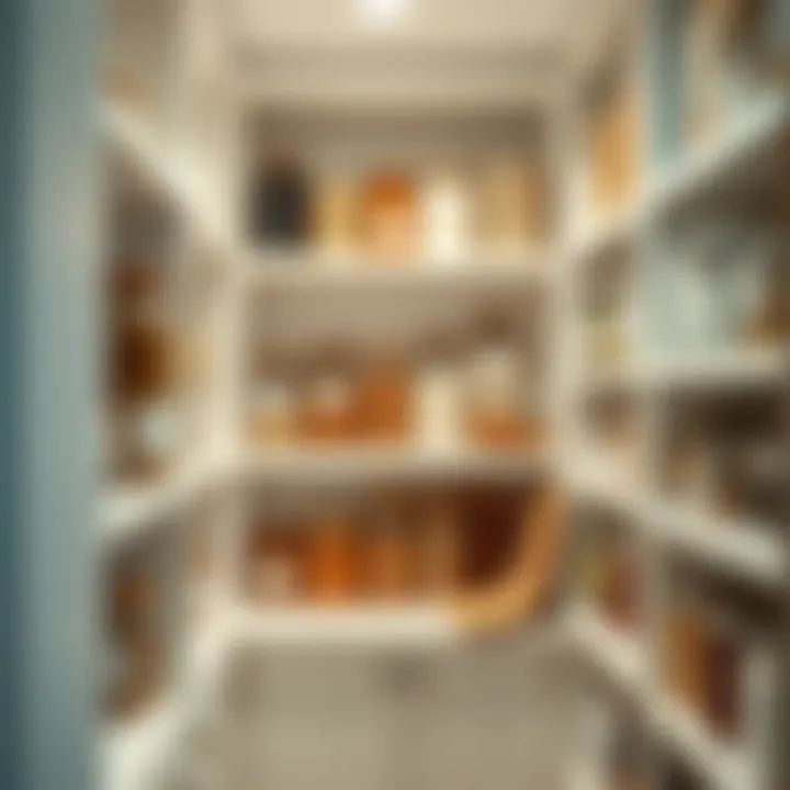 Organized pantry with white shelving showcasing jars and containers