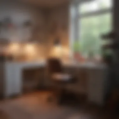 Aesthetic lighting setup in a creatively designed sewing room