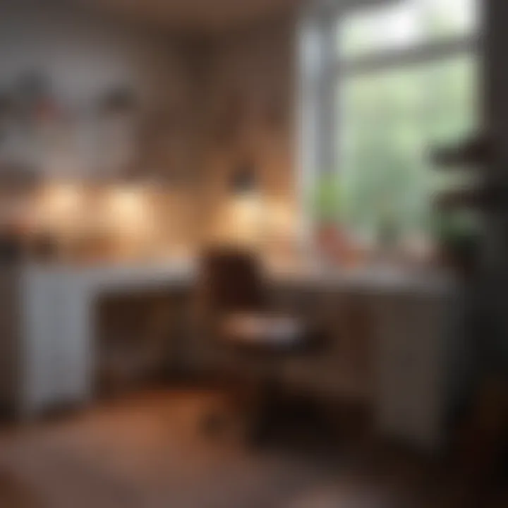 Aesthetic lighting setup in a creatively designed sewing room