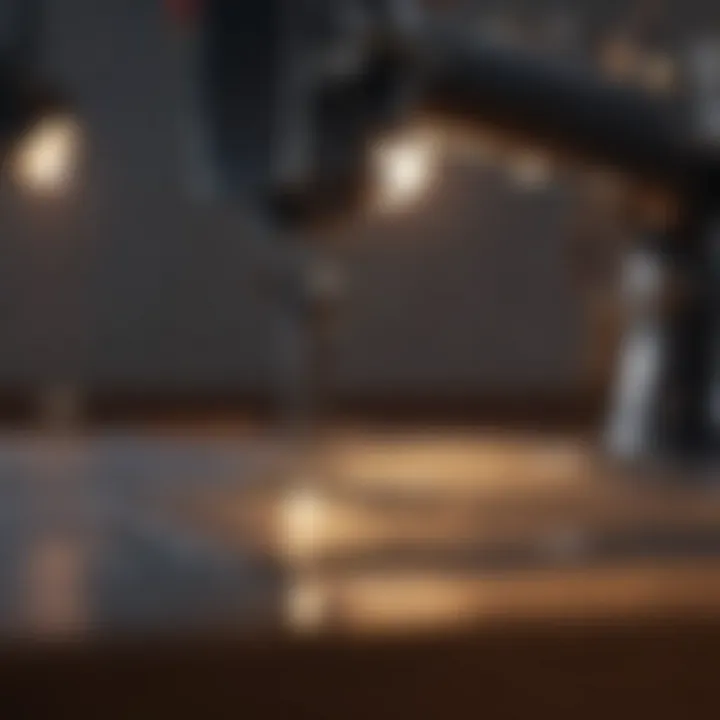 Close-up of a sewing machine illuminated by task lighting