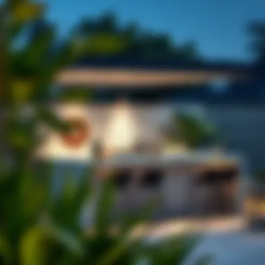 Modern Aesthetics: Outdoor Kitchen with Stylish Bar Modern outdoor kitchen showcasing a stylish bar counter