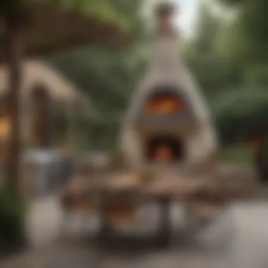 An outdoor dining area featuring a pizza oven, perfect for entertaining guests