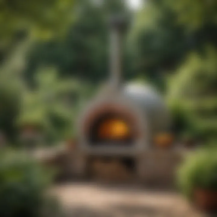 A beautifully designed wood-fired pizza oven nestled in a lush garden