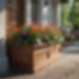 Elegant wooden porch planter box with vibrant flowers