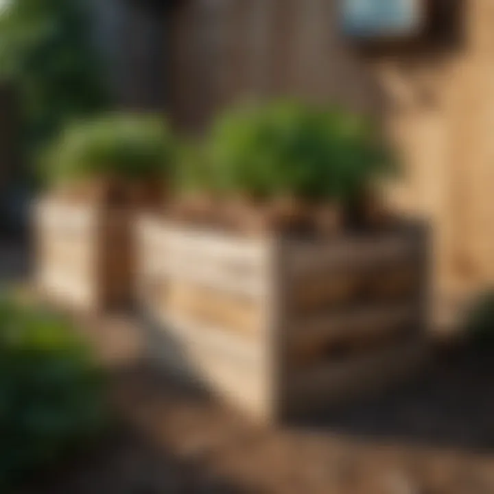 Stacked wooden potato planters in a garden setting