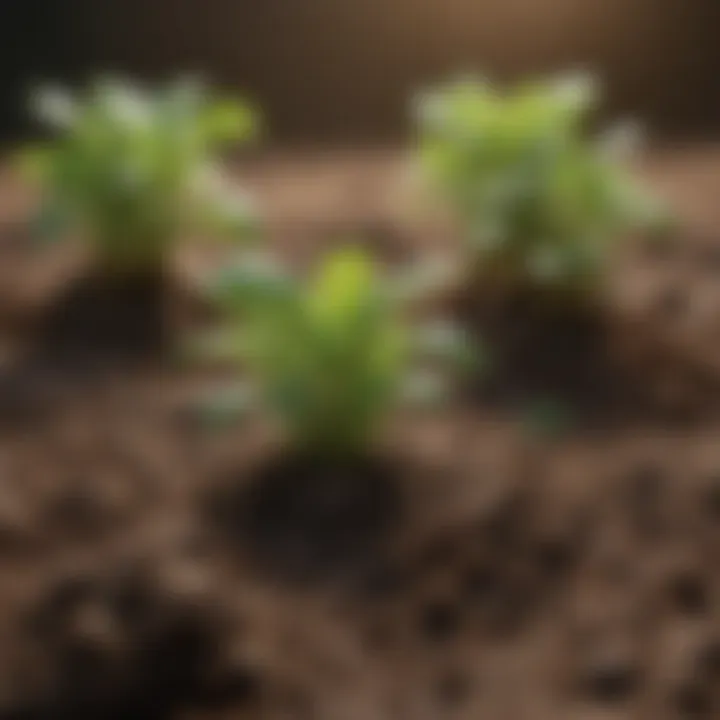 Close-up of potato plants with healthy soil