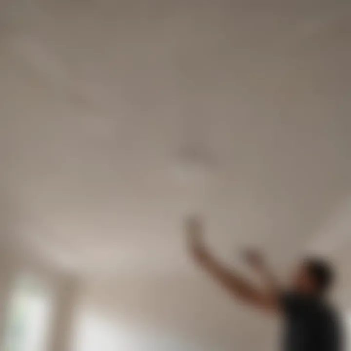 Applying plaster to a repaired ceiling section