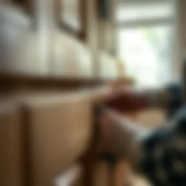 Close-up of a cabinet being stained