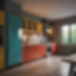 A beautifully renovated kitchen showcasing freshly painted cabinets with a vibrant color scheme.