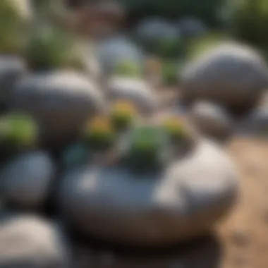 A unique arrangement of boulders and succulents creating a modern landscape.