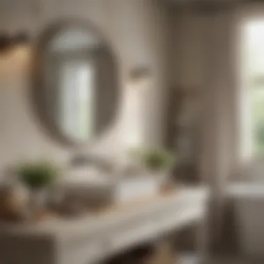 Soft neutral color palette in a farmhouse bathroom