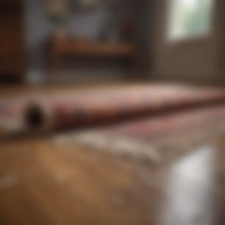 Visual representation of common safety hazards caused by slipping rugs on wooden floors.