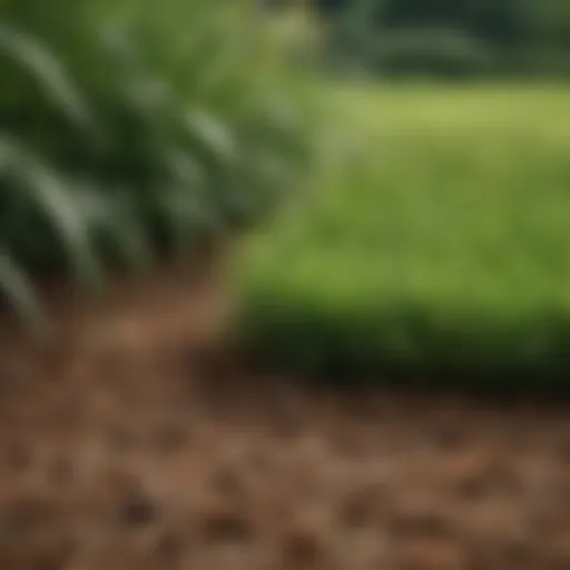 A lush green lawn with straw mulch