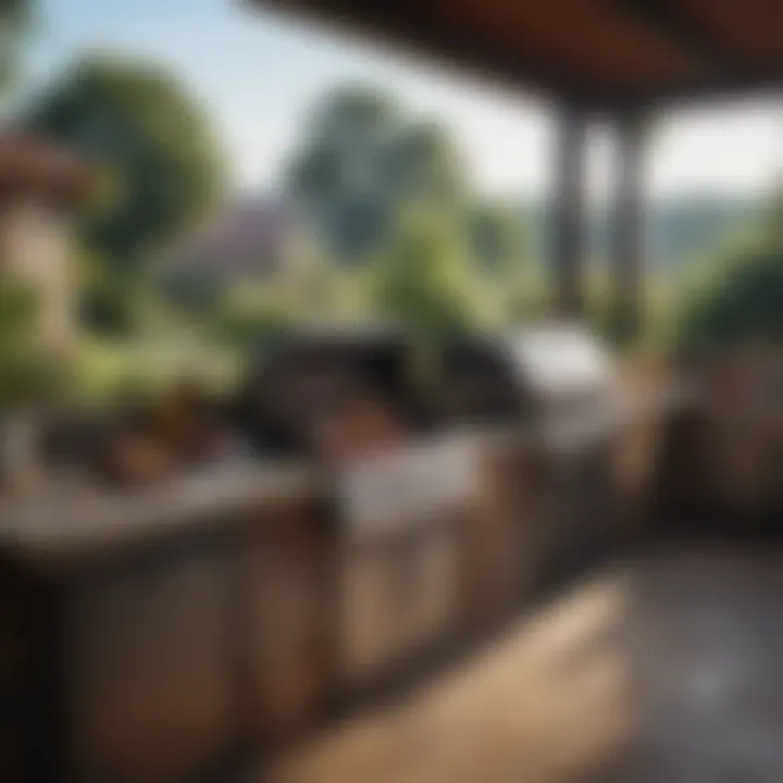 An elegantly designed outdoor kitchen integrating a barbecue grill