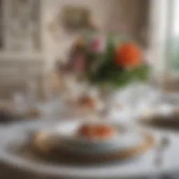 Elegantly arranged dinner table with fine china and floral centerpiece