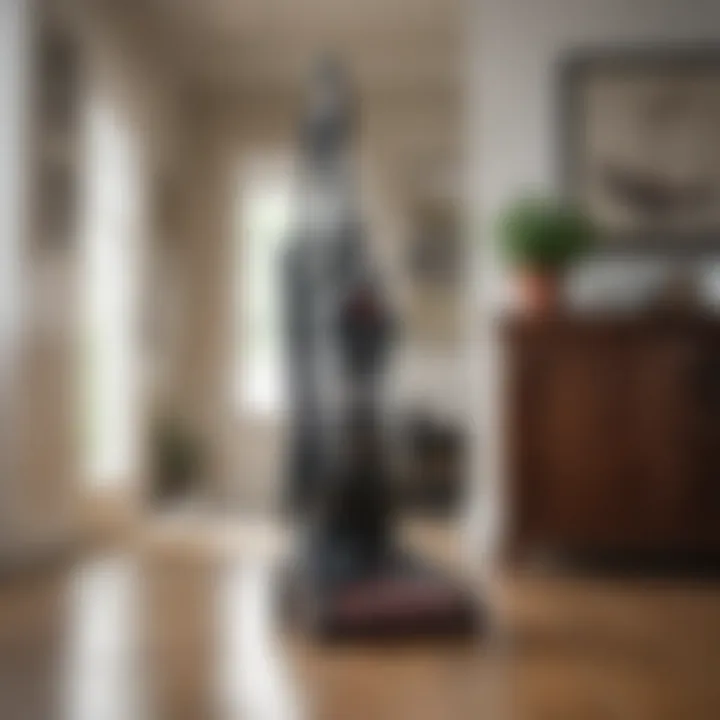 A Shark upright vacuum cleaner in action on various floor types.