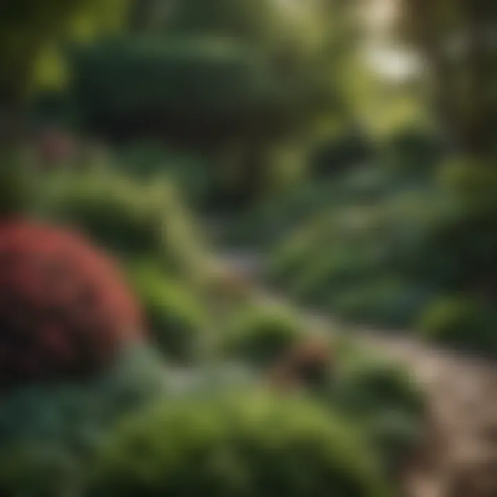 A beautifully designed shade garden featuring various shrubs