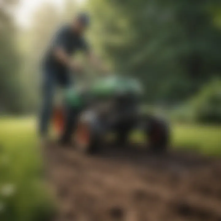 Gardener applying organic fertilizer to the lawn