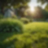 Lush green lawn under summer sun