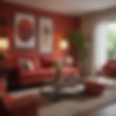 Cozy Living Room with Red Accents Cozy living room featuring red accents and warm lighting