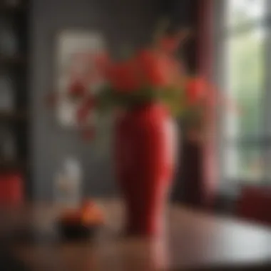 Elegant Red Vase Elegant red vase with fresh flowers on a dining table
