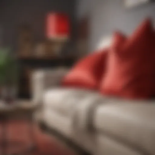 Vibrant red throw pillows on a neutral sofa