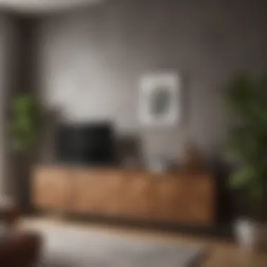 An aesthetically pleasing living room featuring decorative wall-mounted cupboards.