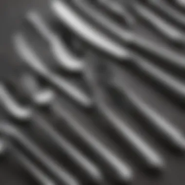 A close-up of polished silverware reflecting light