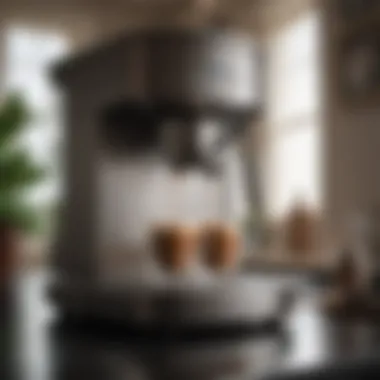 An elegant coffee maker on a countertop with freshly brewed coffee