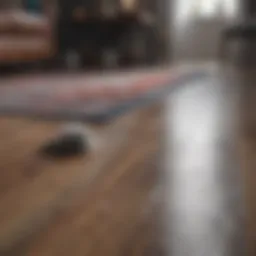 Vibrant area rug with cleaning supplies