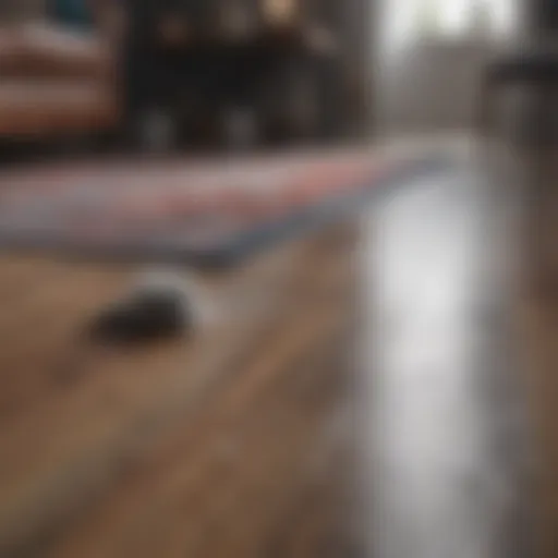 Vibrant area rug with cleaning supplies