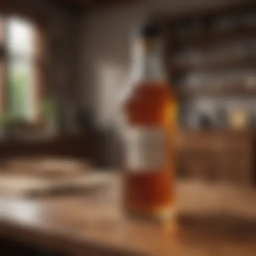 Vinegar bottle next to wooden furniture