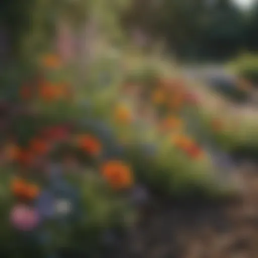 A vibrant wildflower bed showcasing various flora in full bloom