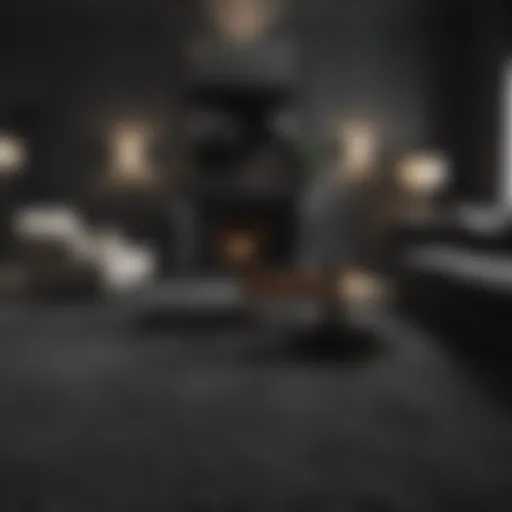 A luxurious dark carpet enhancing a contemporary living room