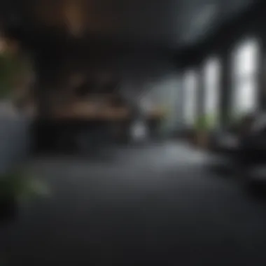 Modern Workspace Adorned with Dark Carpet A workspace with a dark carpet complementing modern decor